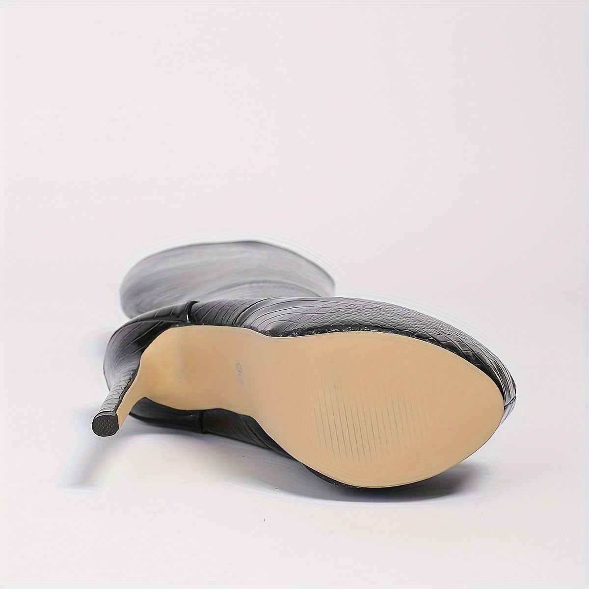 Patent Leather Crocodile-Embossed Long Boots – 17cm Stiletto Heel