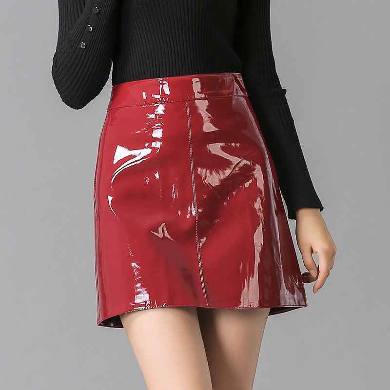 A- Line Patent Leather High Waist Skirt