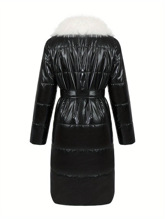 Long Puffer Coat with Faux Fur Hood - Your Shiny Clothes