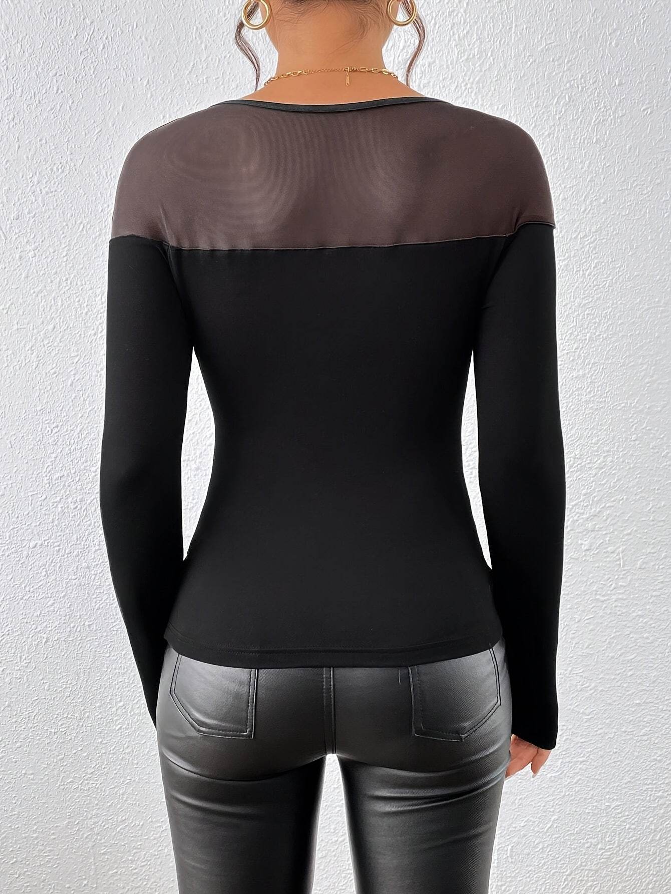 Elegant Long Sleeve Top with Rhinestone Detail - Your Shiny Clothes