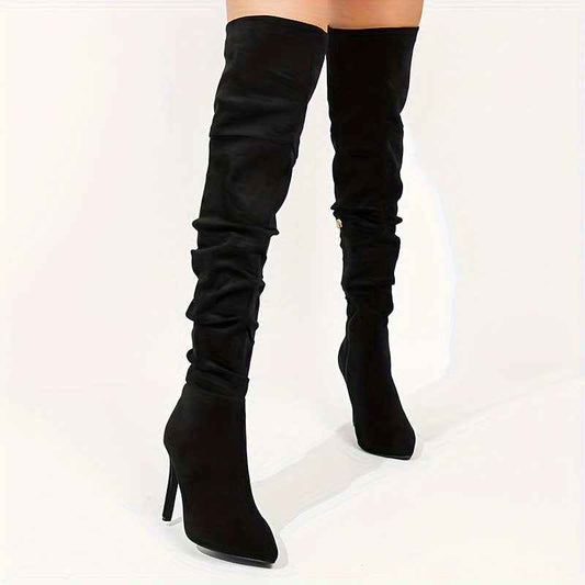 Faux Suede Stiletto Boots – Pointed Toe Winter Edition