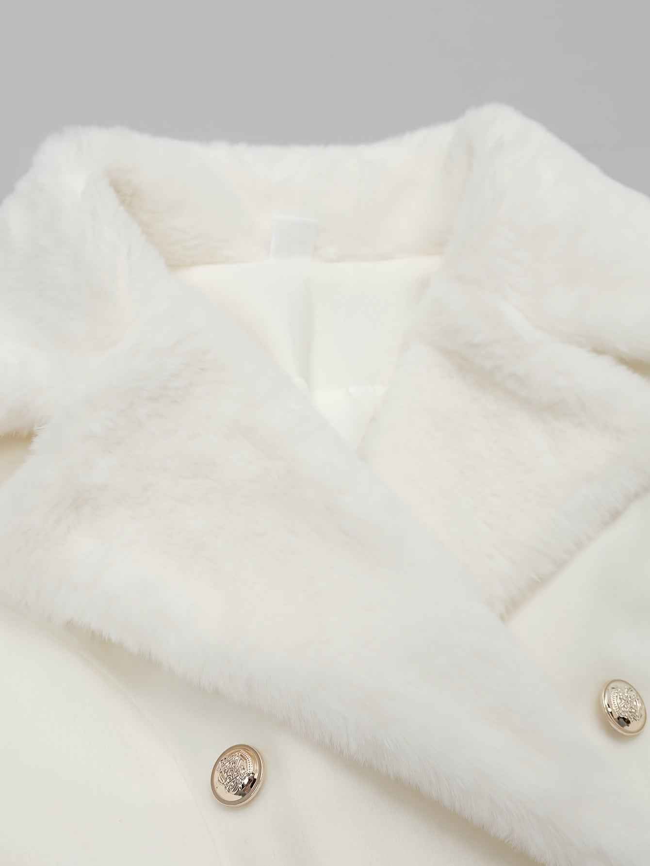 Elegant Polyester Double Breasted Coat with Faux Fur Collar