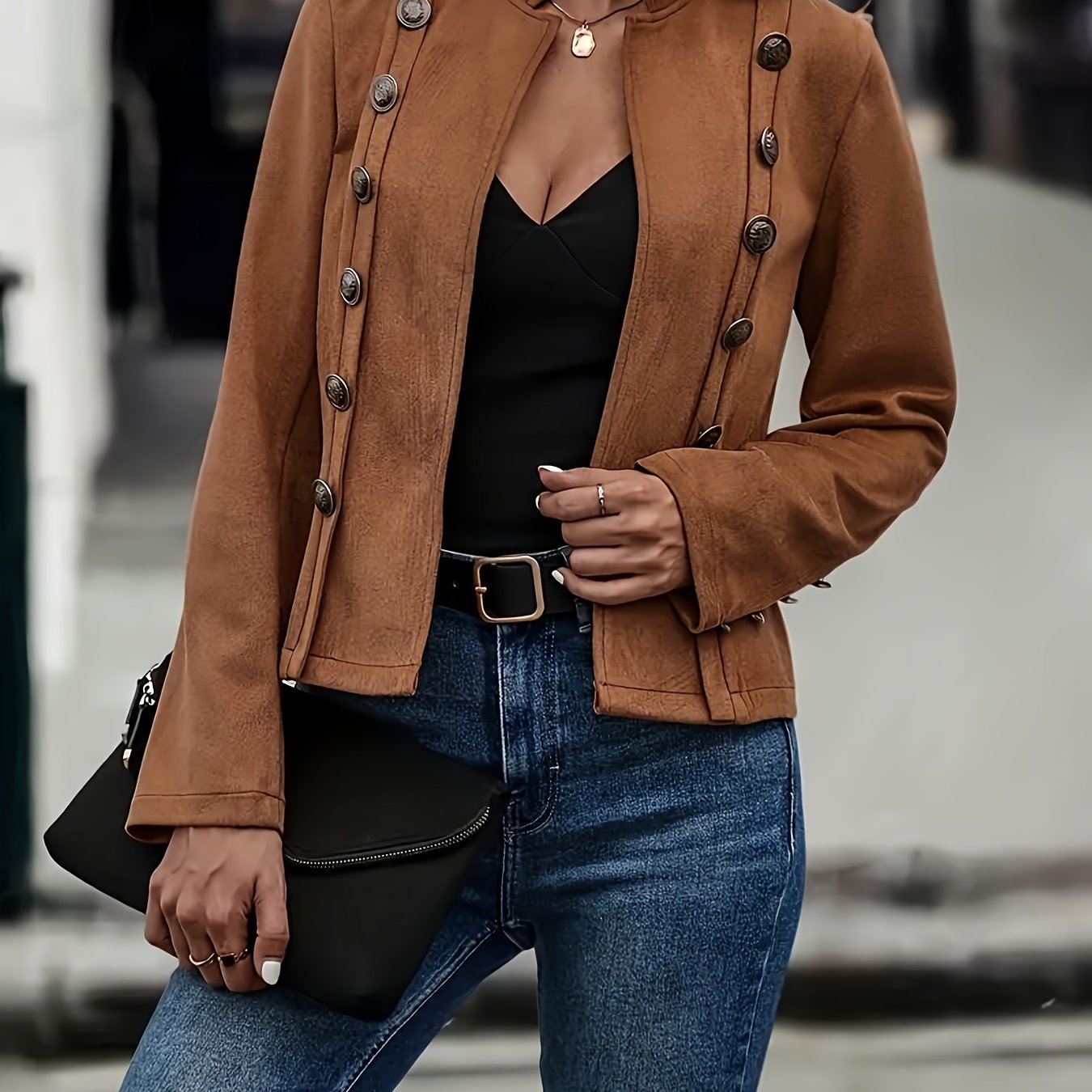 Elegant Brown or Black Faux Suede Jacket