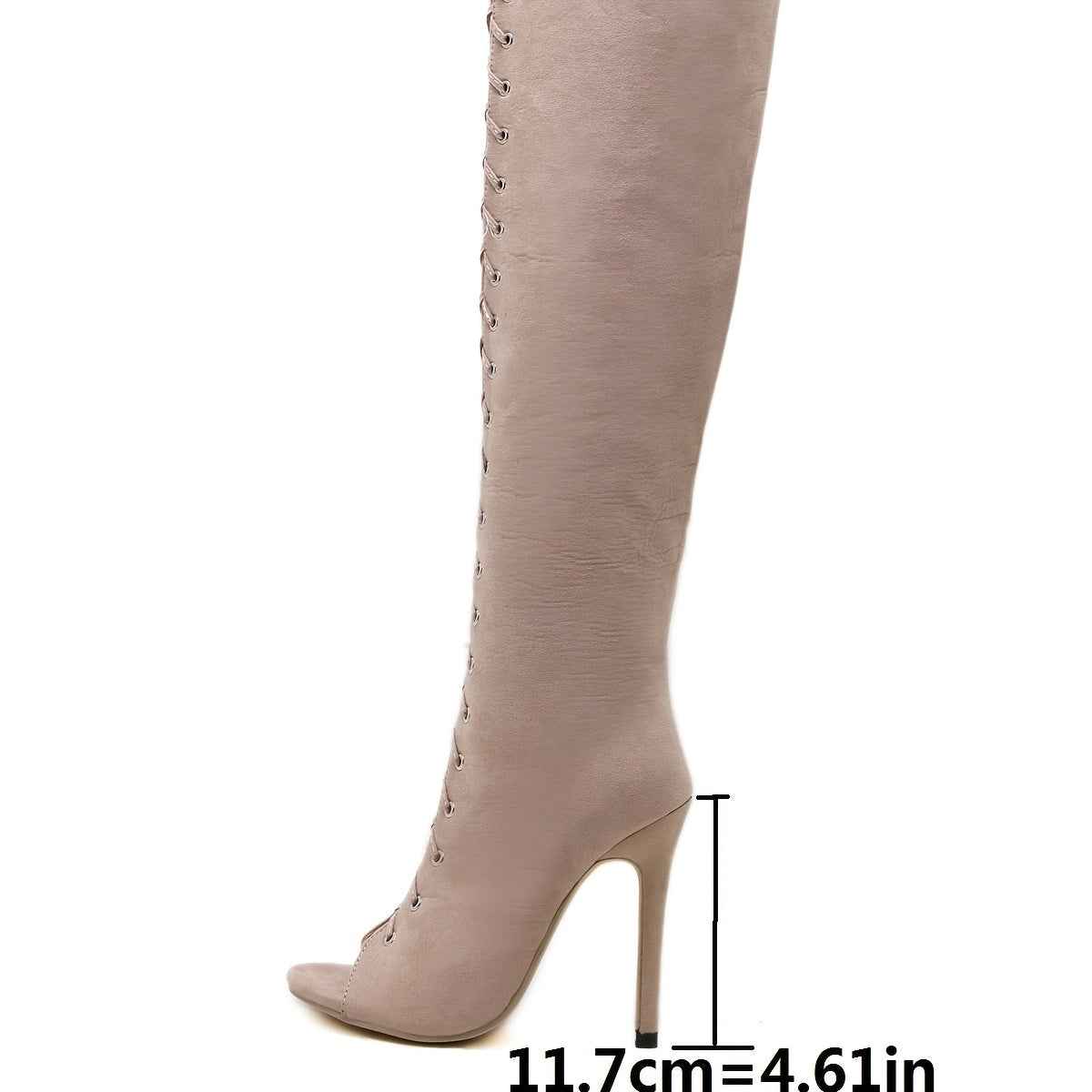 Faux Suede Thigh-High Lace-Up Boots – 12cm Stiletto