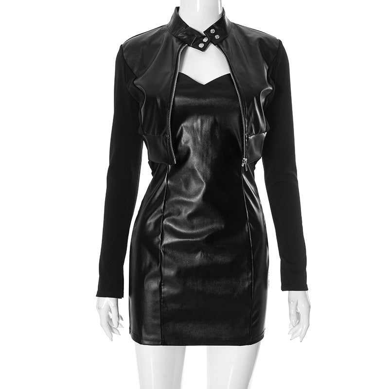 Faux Leather Dress & Cropped Jacket Set