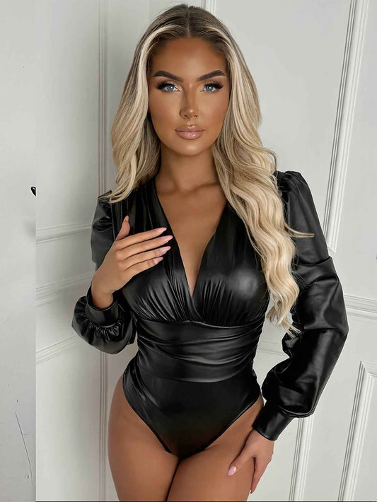 Deep V-Neck Long Sleeve Bodycon Jumpsuit