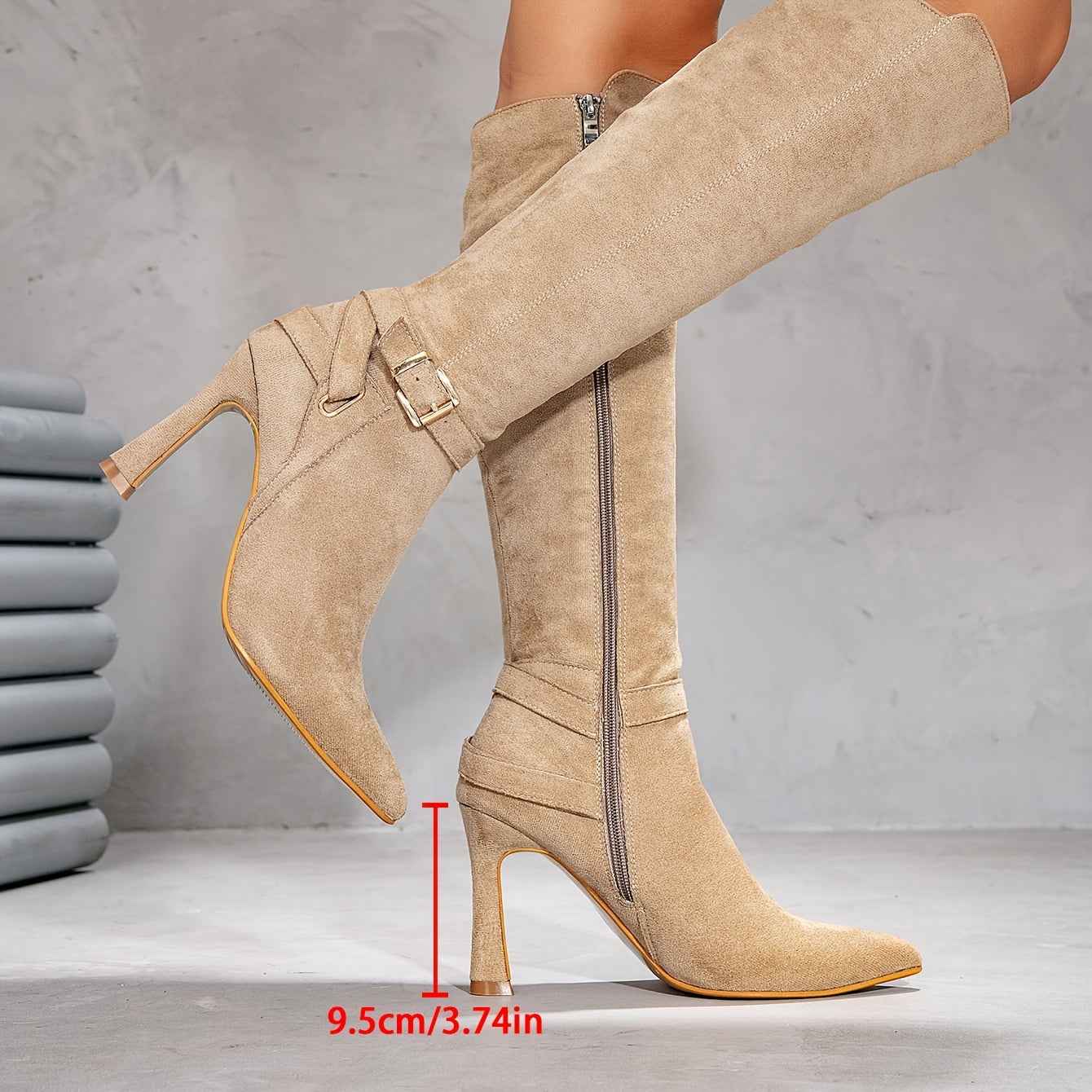 Faux Suede Pointed-Toe Stiletto Knee-High Boots