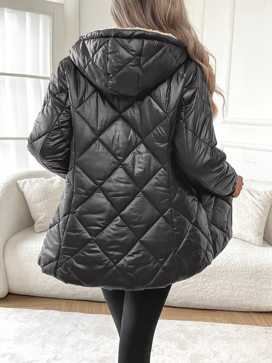Quilted Puffer Jacket with Zipper Hood - Your Shiny Clothes
