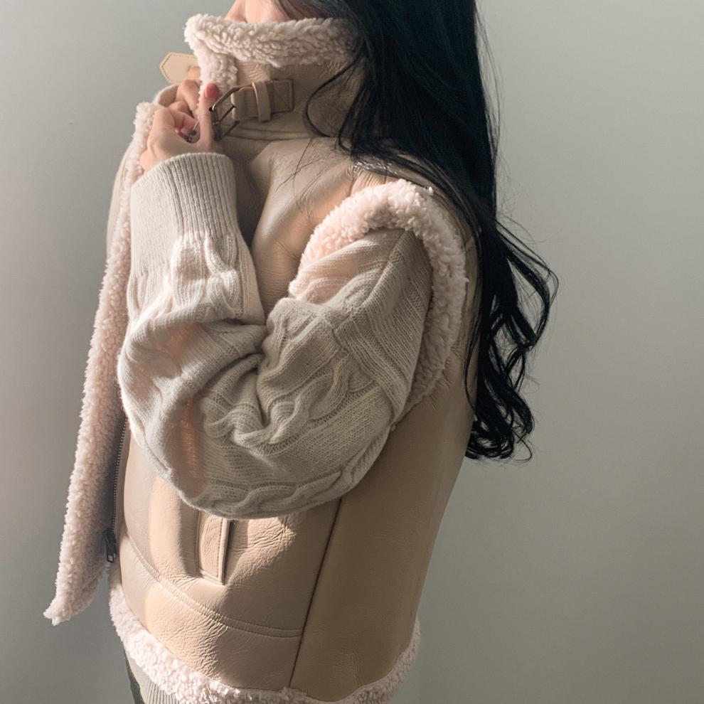 Faux Leather Shearling Vest Jacket