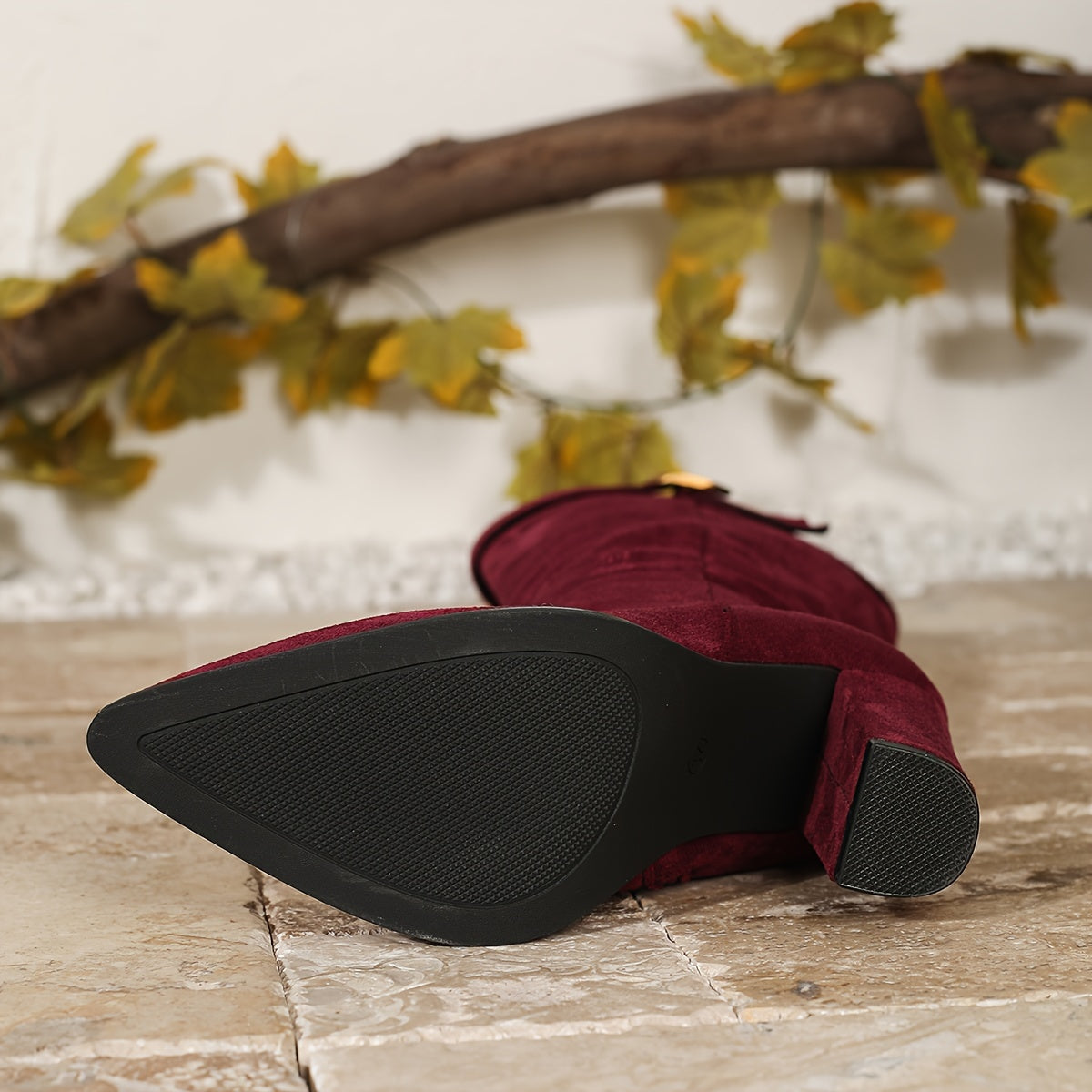 Crush on Burgundy – Faux Suede Knee Boots with Side Zip