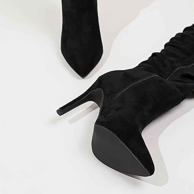 Faux Suede Stiletto Boots – Pointed Toe Winter Edition