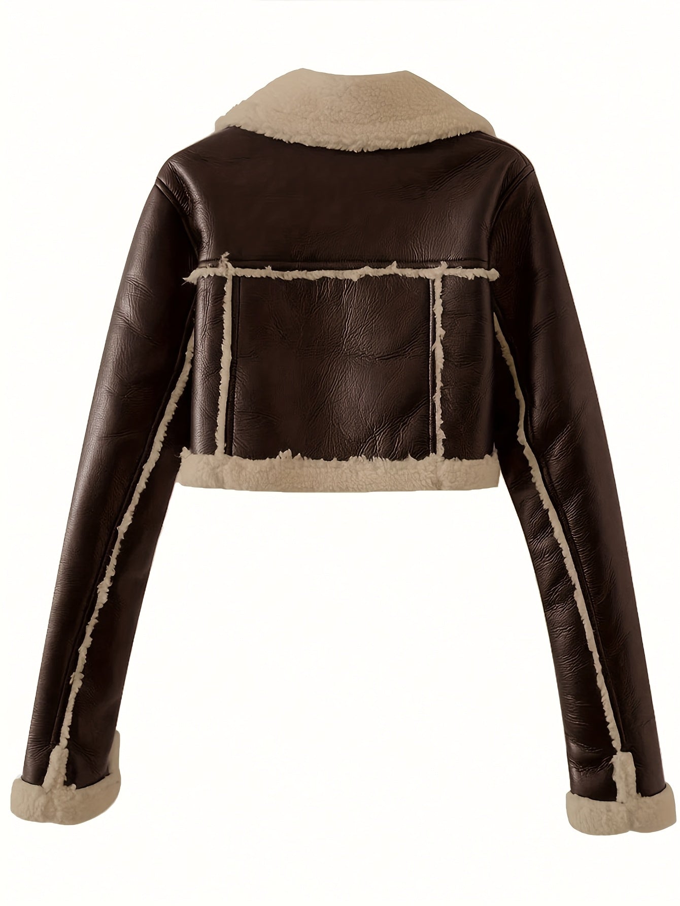 Teddy Lined Pleather Jacket with Turnover Sleeves