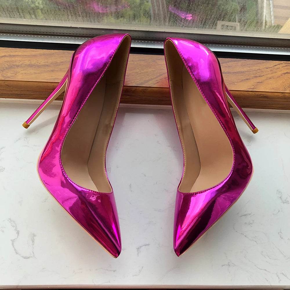 Glossy Purple Patent Leather Pointy Toe High Heels - Your Shiny Clothes