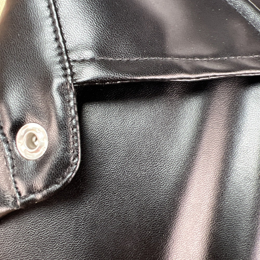 Faux Leather Collared Pleated Mini Dress