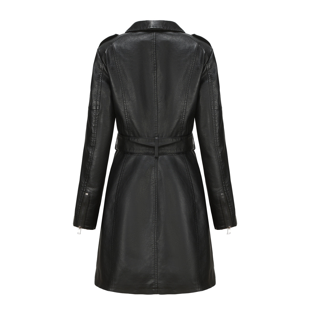 Belted Mid-Length Faux Leather Trench Coat