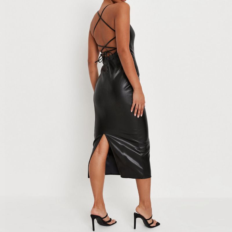 Backless Spaghetti Strap Split Midi Dress