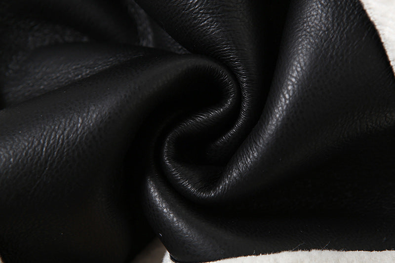 Faux Leather Short Fur Collar Cropped Coat