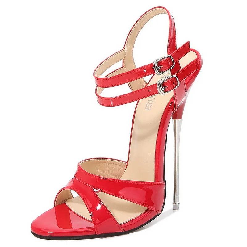 Metal High Heel Buckle Strap Stiletto Sandals - Your Shiny Clothes
