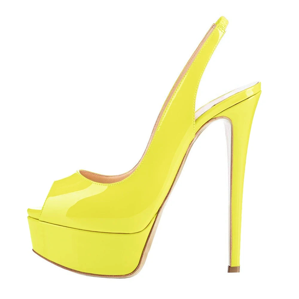 14 cm Patent Leather Peep Toe Platform Heels