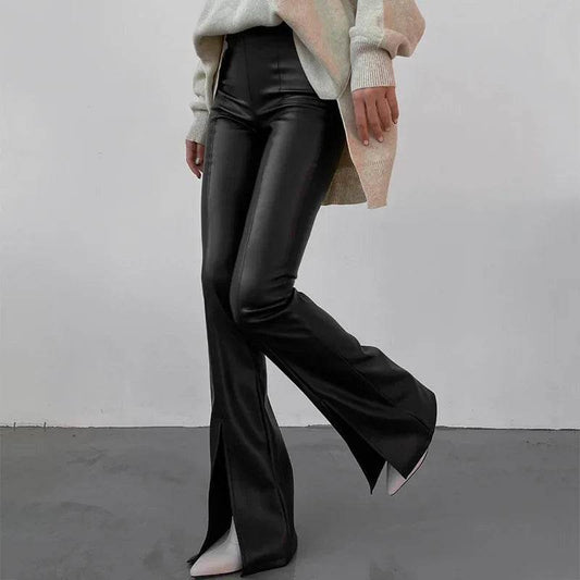 Faux Leather High Waist Flared Pants - Your Shiny Clothes