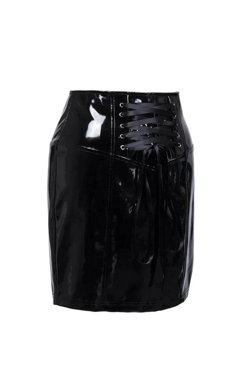 PVC Leather Lace Up Pencil Skirt - Your Shiny Clothes