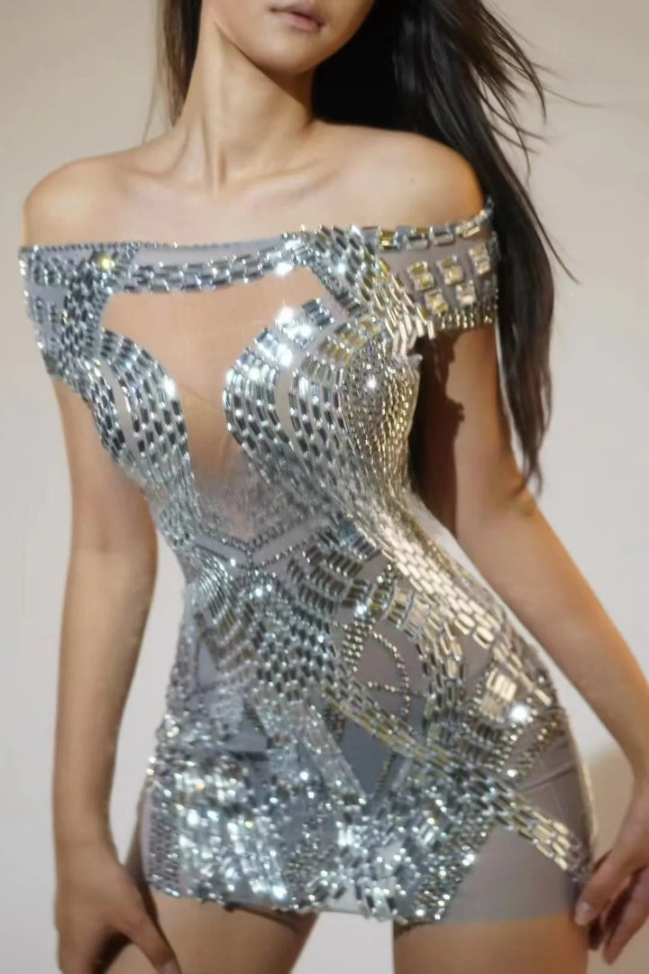 Sparkly Spandex Long Sleeved Rhinestone Bodysuit