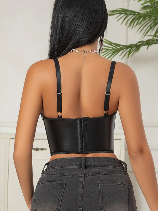 Faux Leather Lace Up Bustier - Your Shiny Clothes