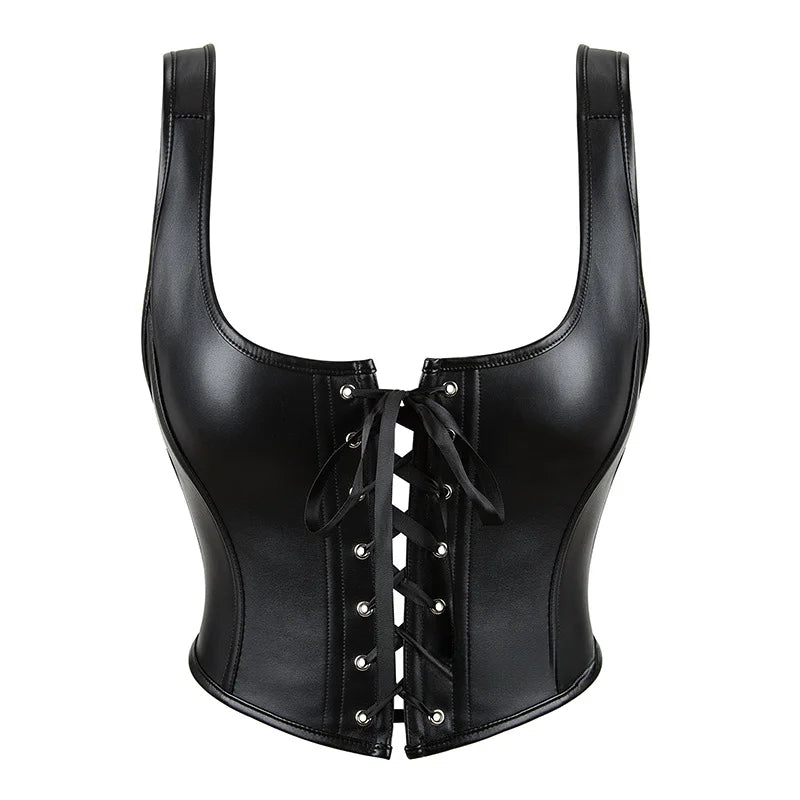 PU Leather Bustier Crop Top - Your Shiny Clothes