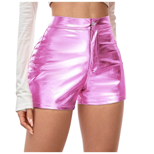 Shiny Faux Leather High Waist Shorts - Your Shiny Clothes