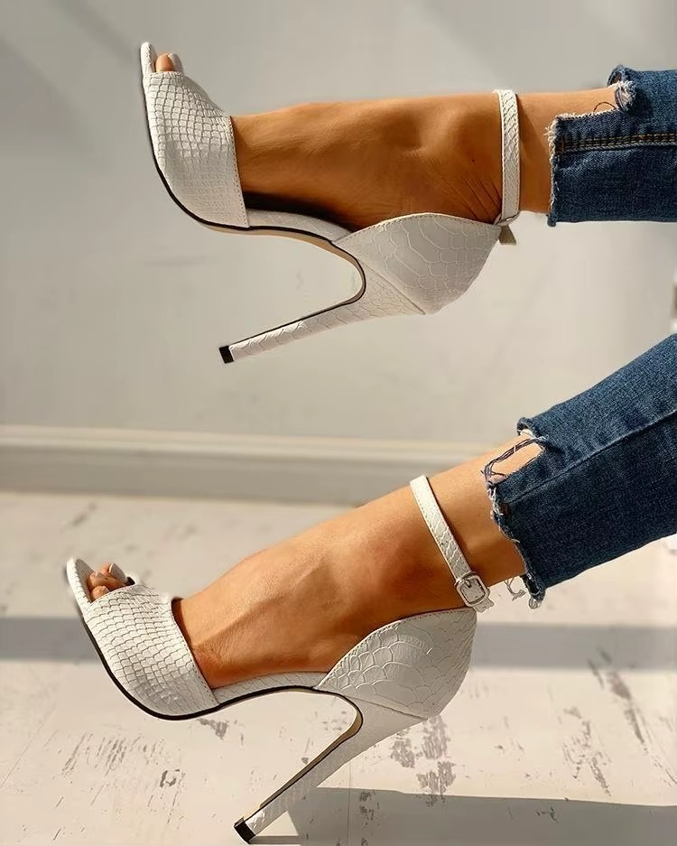 Ankle Strap High Heel Sandals in White
