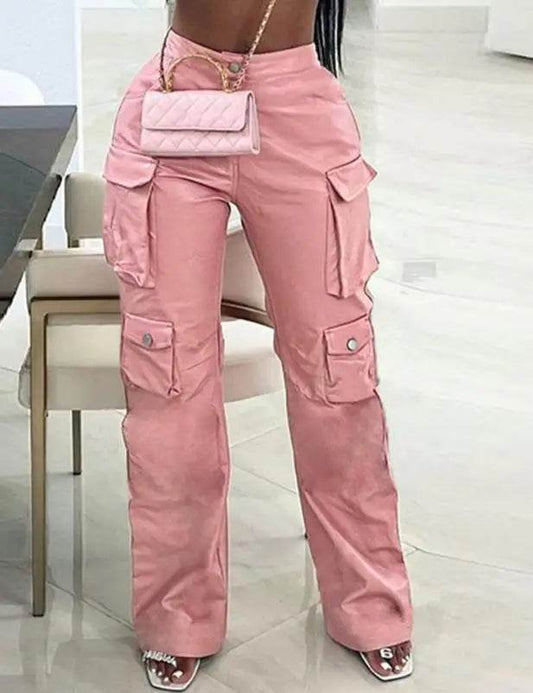 Pink Faux Leather Cargo Pants - Your Shiny Clothes