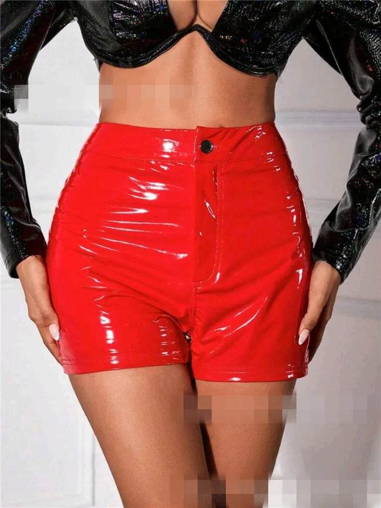 Bright High Waisted Patent Leather Shorts - Your Shiny Clothes