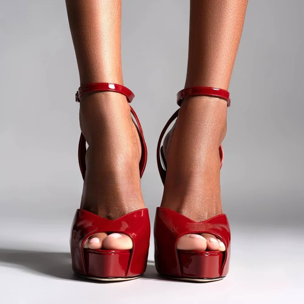 Peep Toe Buckle Strap Platform Sandals