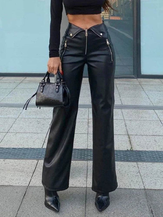 Faux Leather High Waist Straight Leg Pants - Your Shiny Clothes