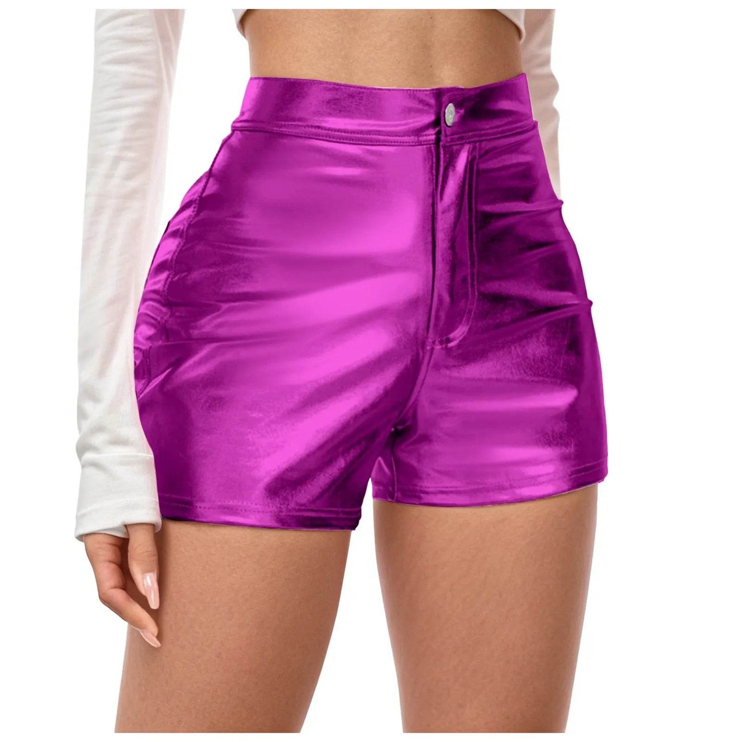 Shiny Faux Leather High Waist Shorts - Your Shiny Clothes