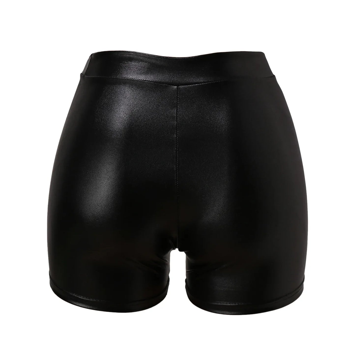 Black Shiny Faux Leather High Waist Shorts