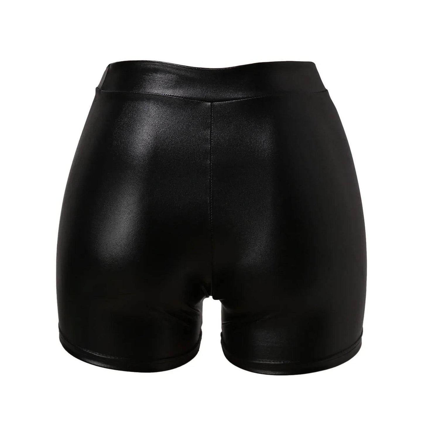 Black Shiny Faux Leather High Waist Shorts - Your Shiny Clothes