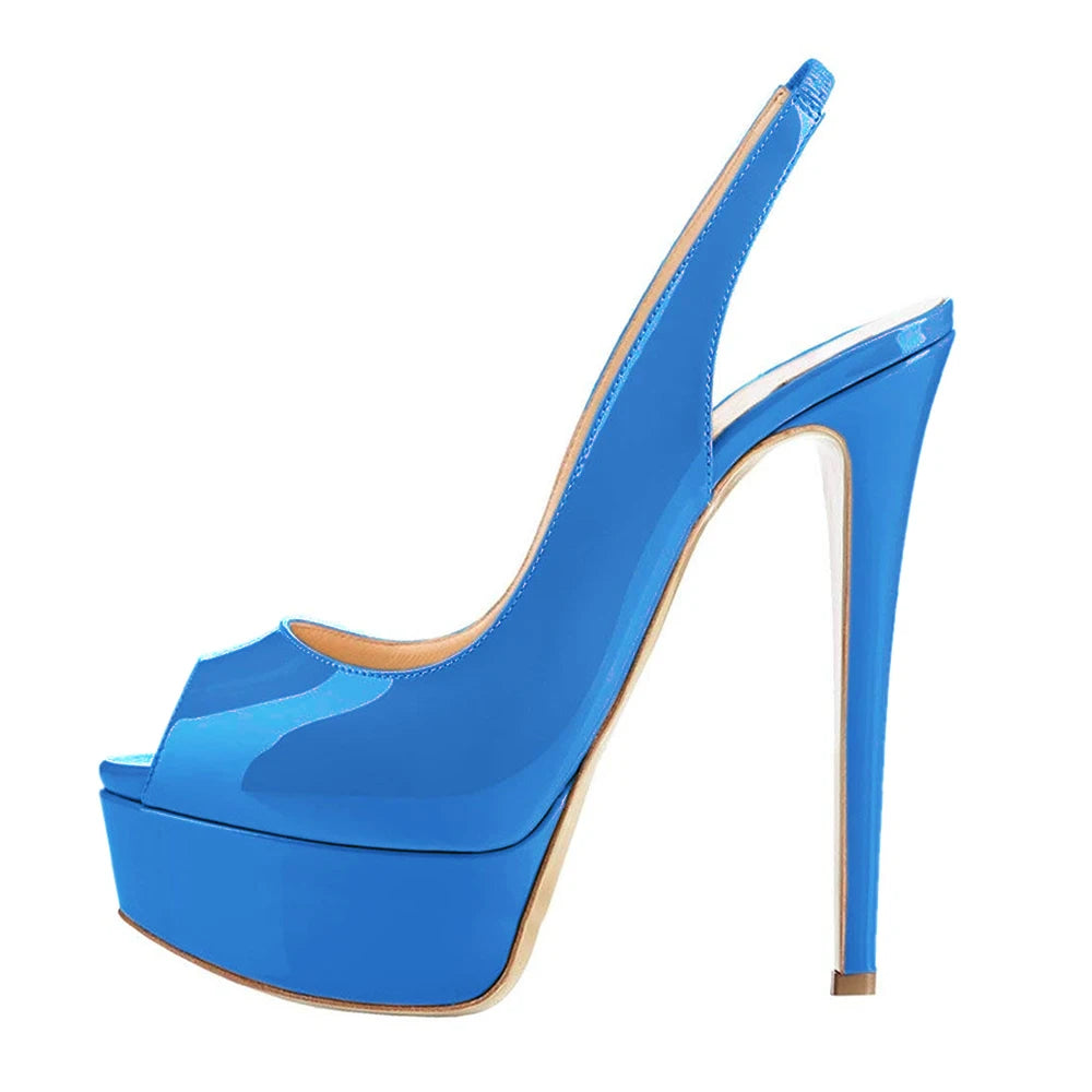 14 cm Patent Leather Peep Toe Platform Heels