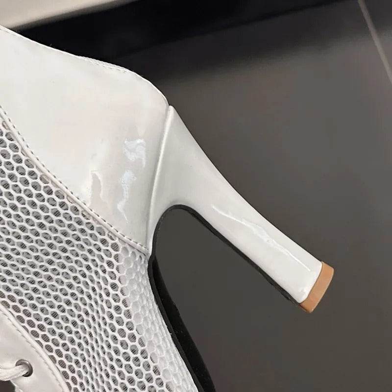 Peep Toe Lace-up High Heel Ankle Boots - Your Shiny Clothes