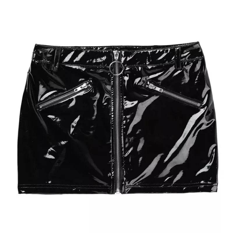 Plus Size Patent Leather High Waist Mini Skirt - Your Shiny Clothes