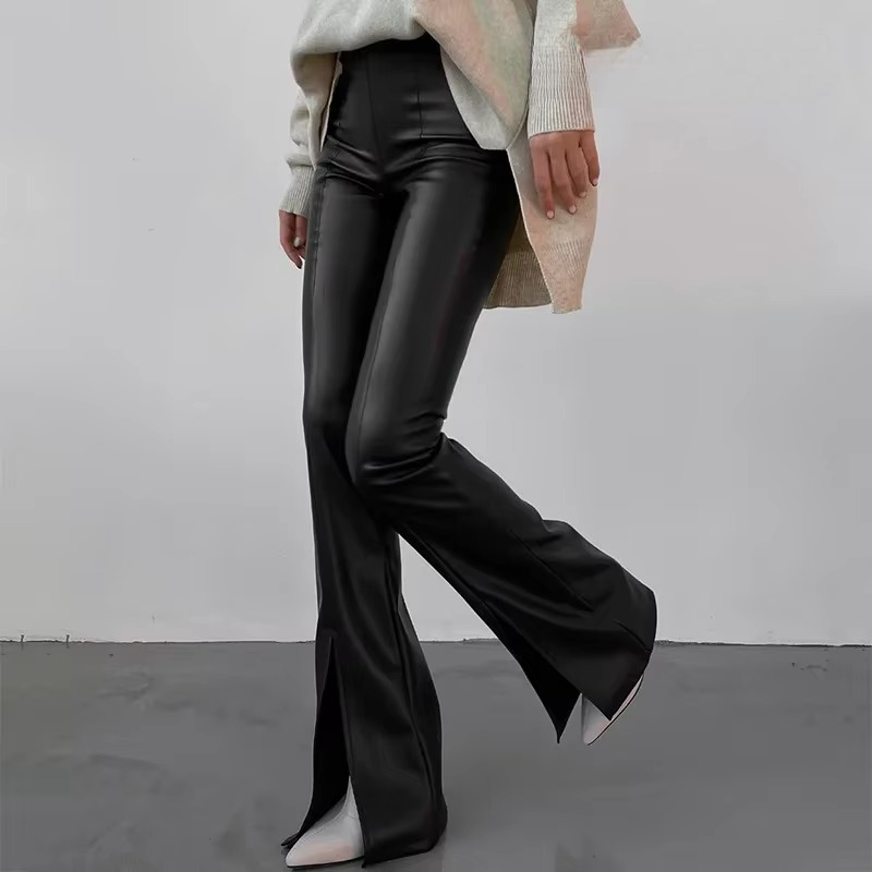 Faux Leather High Waist Flared Pants