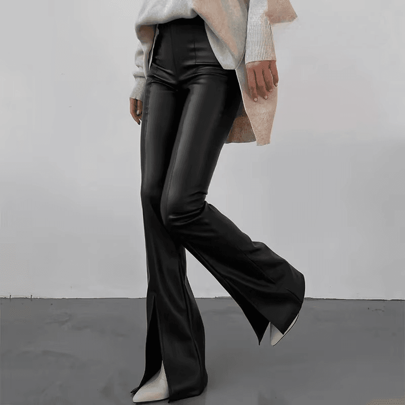 Faux Leather High Waist Flared Pants - Your Shiny Clothes