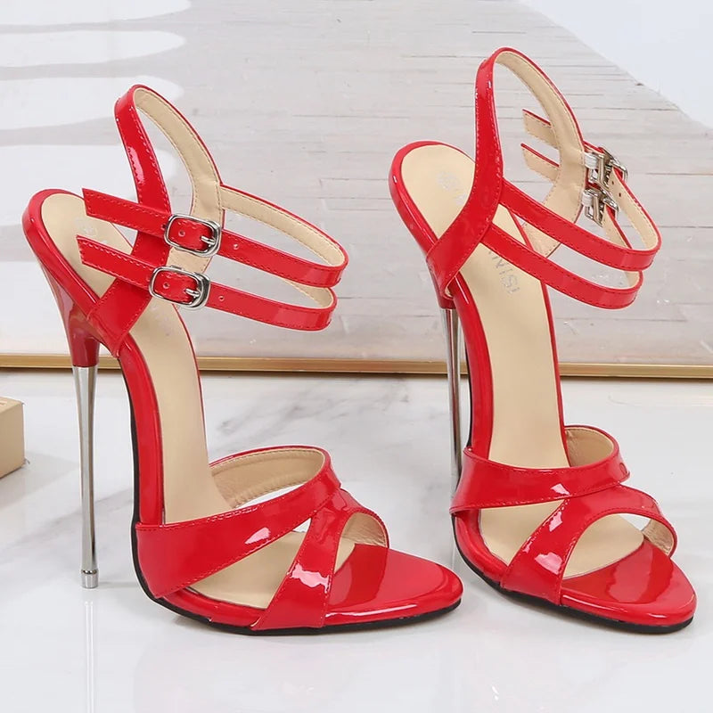 Metal High Heel Buckle Strap Stiletto Sandals