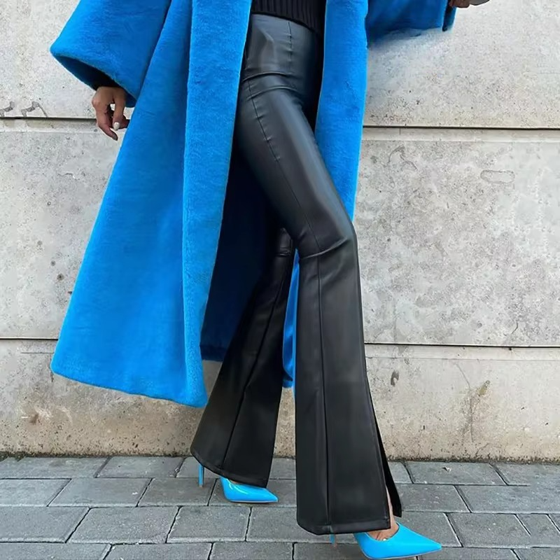 Faux Leather High Waist Flared Pants