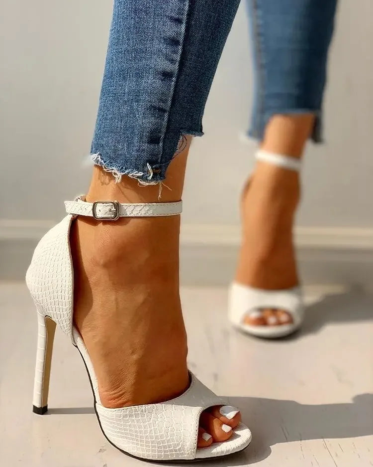Ankle Strap High Heel Sandals in White