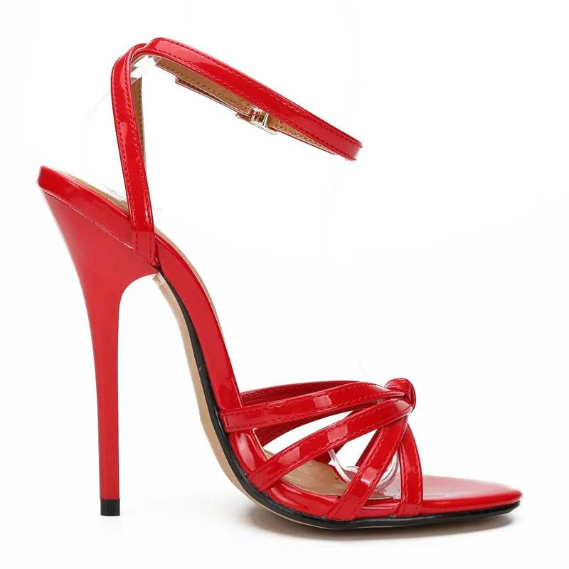 Shiny Red Extreme Patent Leather High Heel Sandals - Your Shiny Clothes