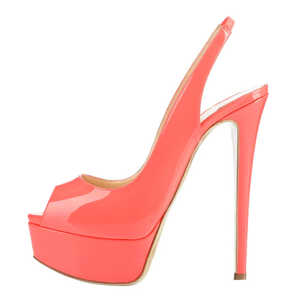 14 cm Patent Leather Peep Toe Platform Heels