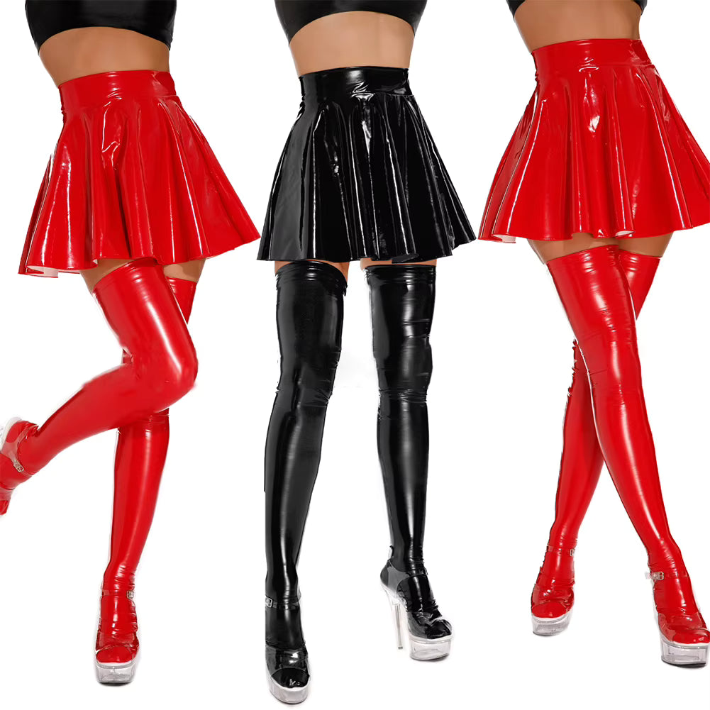 PVC Leather Pleated High Waist Mini Skirt