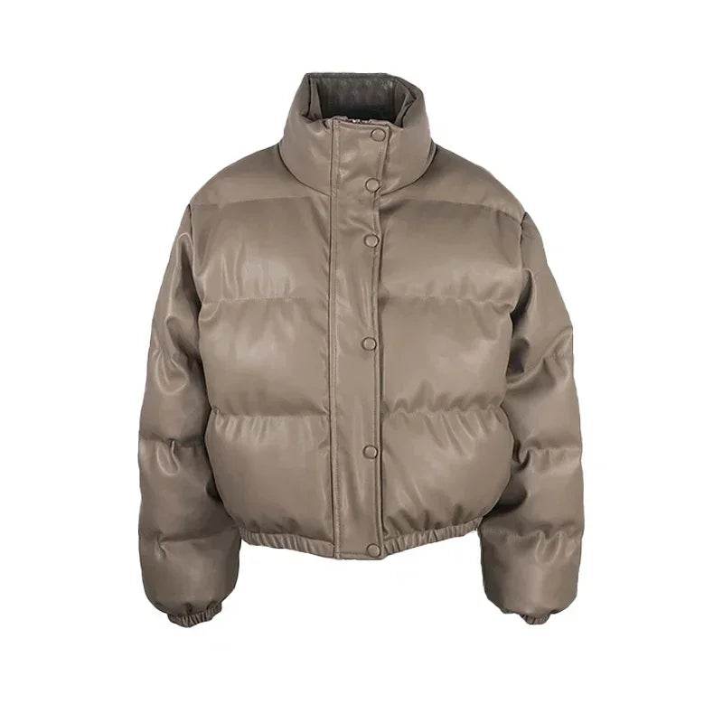 Thick Warm Padded PU Leather Parka - Your Shiny Clothes