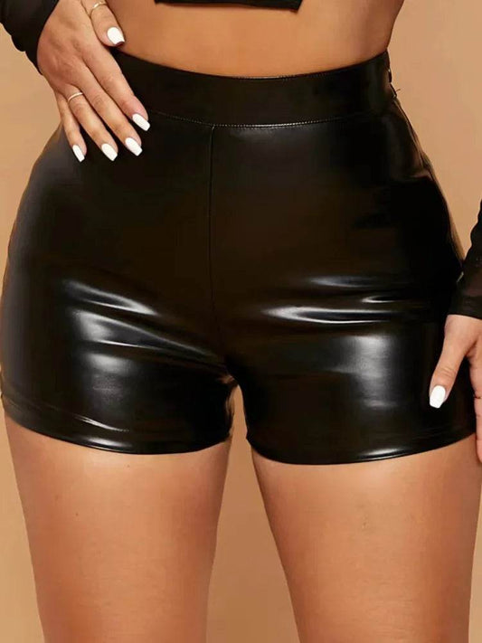 Black Shiny Faux Leather High Waist  Shorts - Your Shiny Clothes